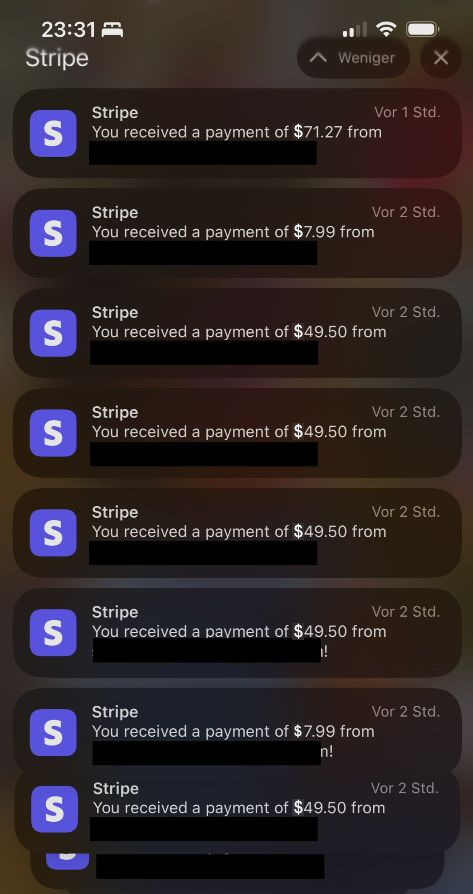 Stripe payment notifications